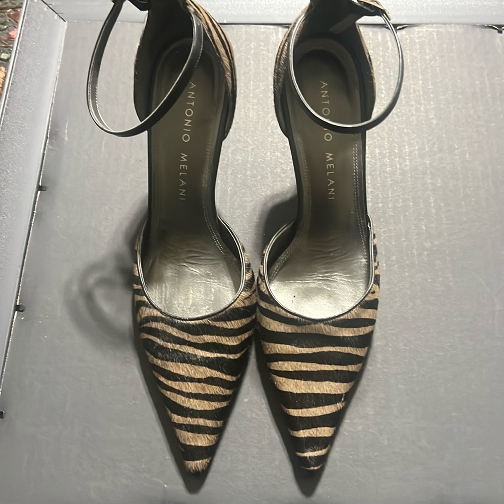 Antonio Melani sexy pony hair ankle strap shoe.